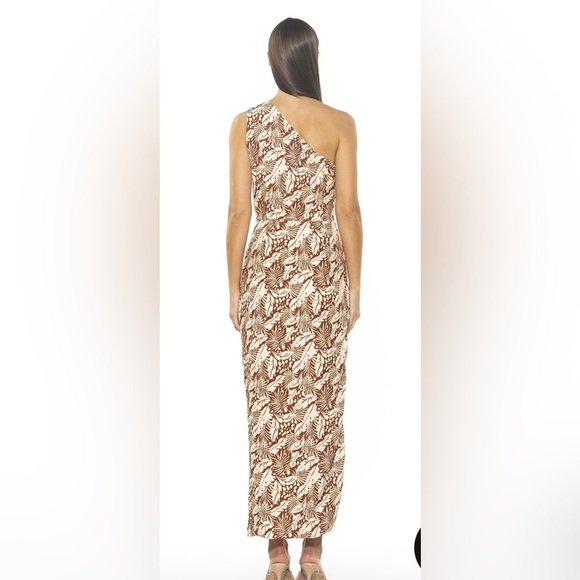 ALEXIA ADMOR Brown and cream ALESSI palm print one shoulder midi dress size 2 - Picture 3 of 16